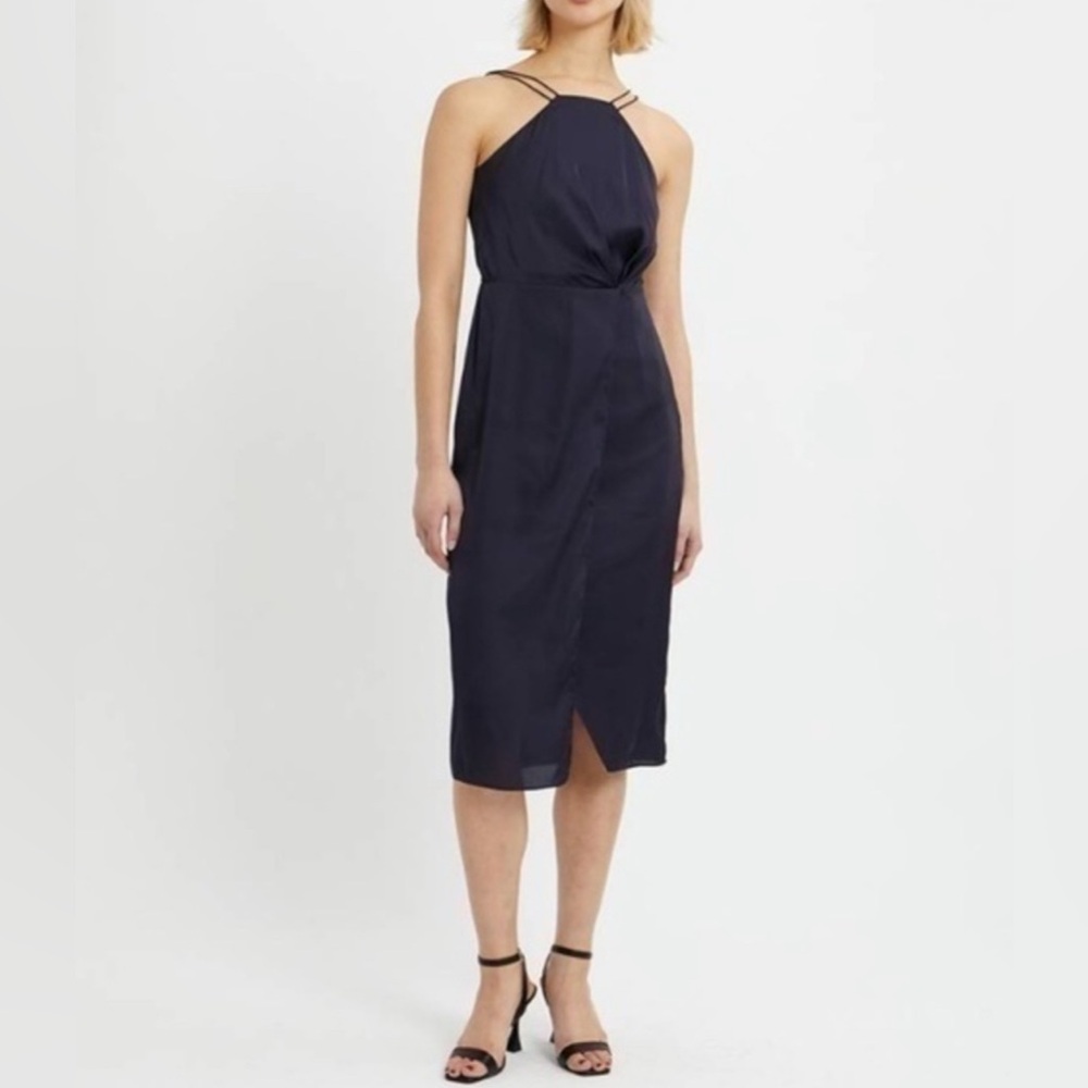 NWT Reiss navy Paola strappy halter satin cocktail dress size 2 formal, party